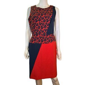 Ann Taylor Womens Animal Print Color Block Sheath Dress Red And Navy Size 8 NWT